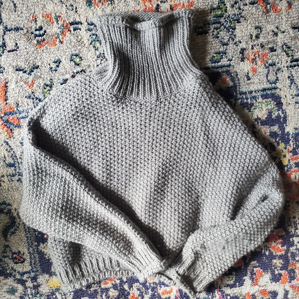Anthropologie Light Gray Cowl Neck Sweater, Cropped